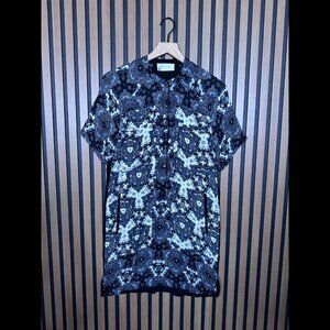 A.L.C. Shirt Dress XS Women Blue Black 100% Silk Abstract Geometric Short Sleeve